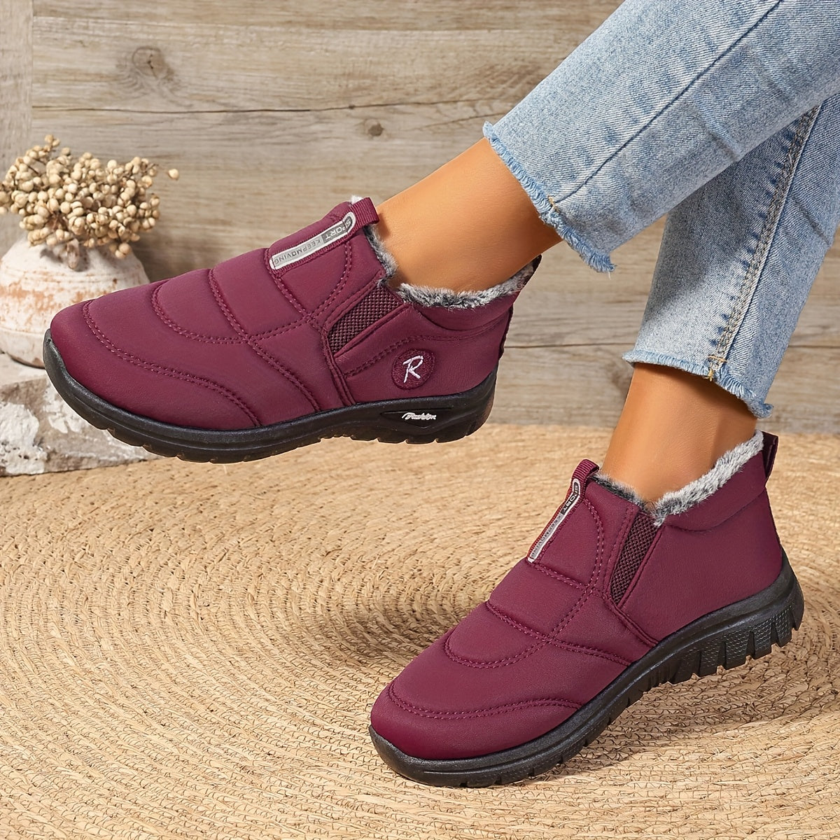 Women's Black Ankle Boots Winter Warm Leather Comfortable Stylish