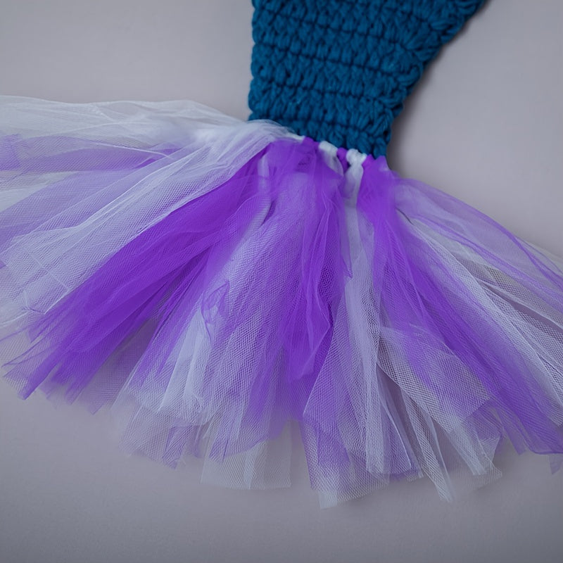 Crochet Mermaid Tail Baby Photography Prop Set for Infants and Toddlers with Adjustable Headband and Starfish Clip