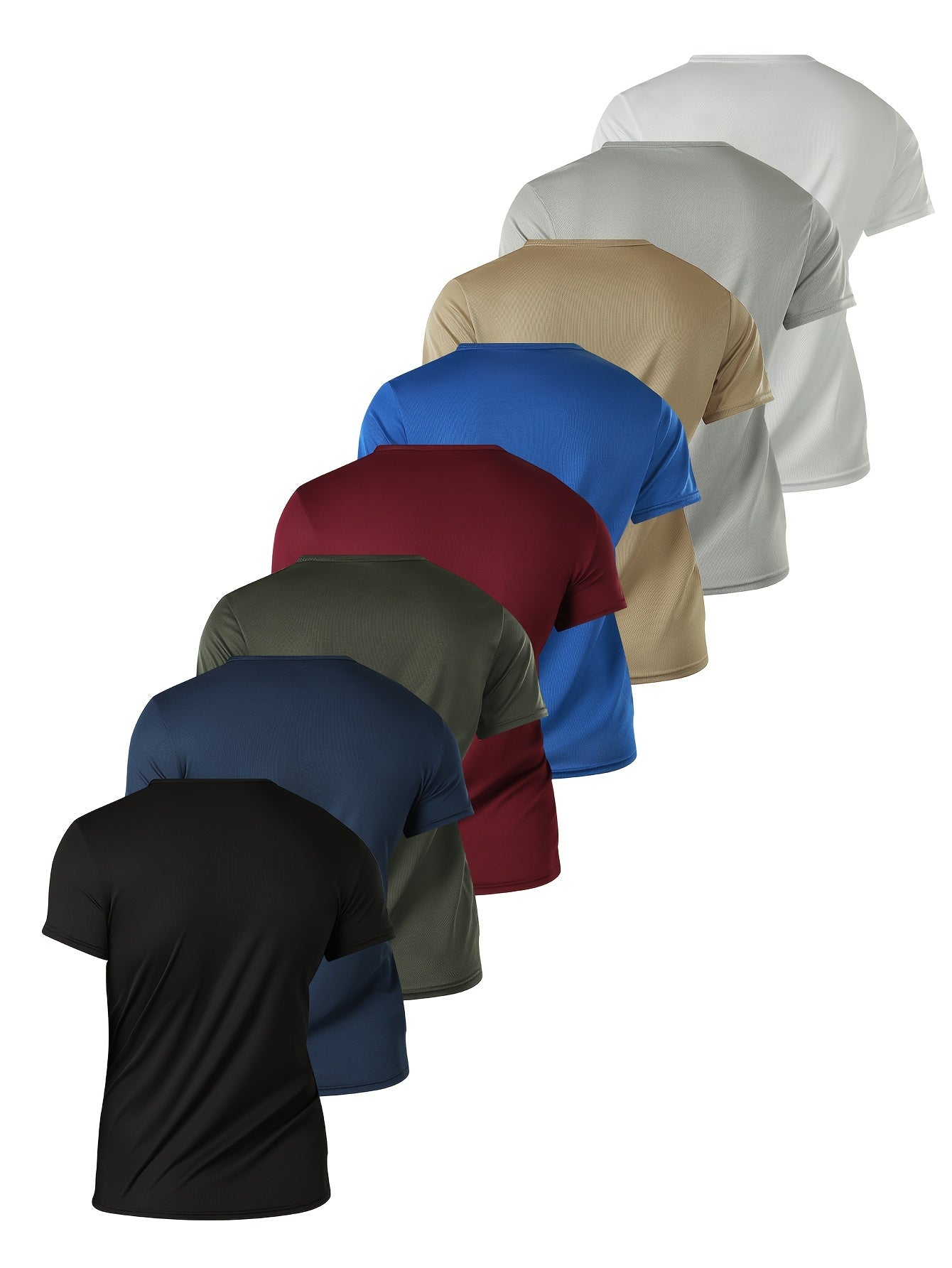 8-Pack Men's Crew Neck T-Shirts Polyester Breathable Quick-Dry Solid Color Fitness Running Spring Summer