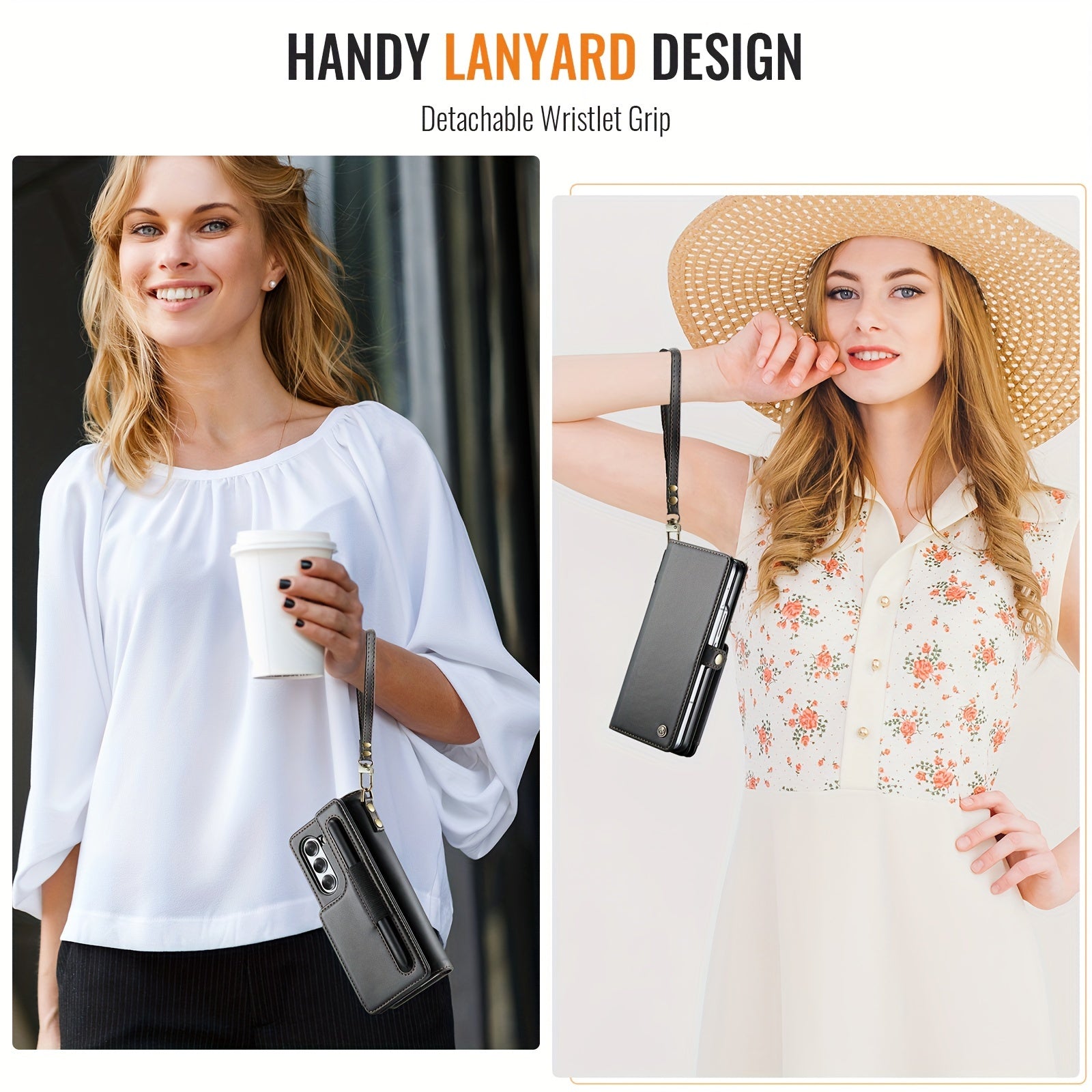 Galaxy Z Fold 6 Faux Leather Wallet Case with RFID Blocking Holder Pen Slot Wrist Strap