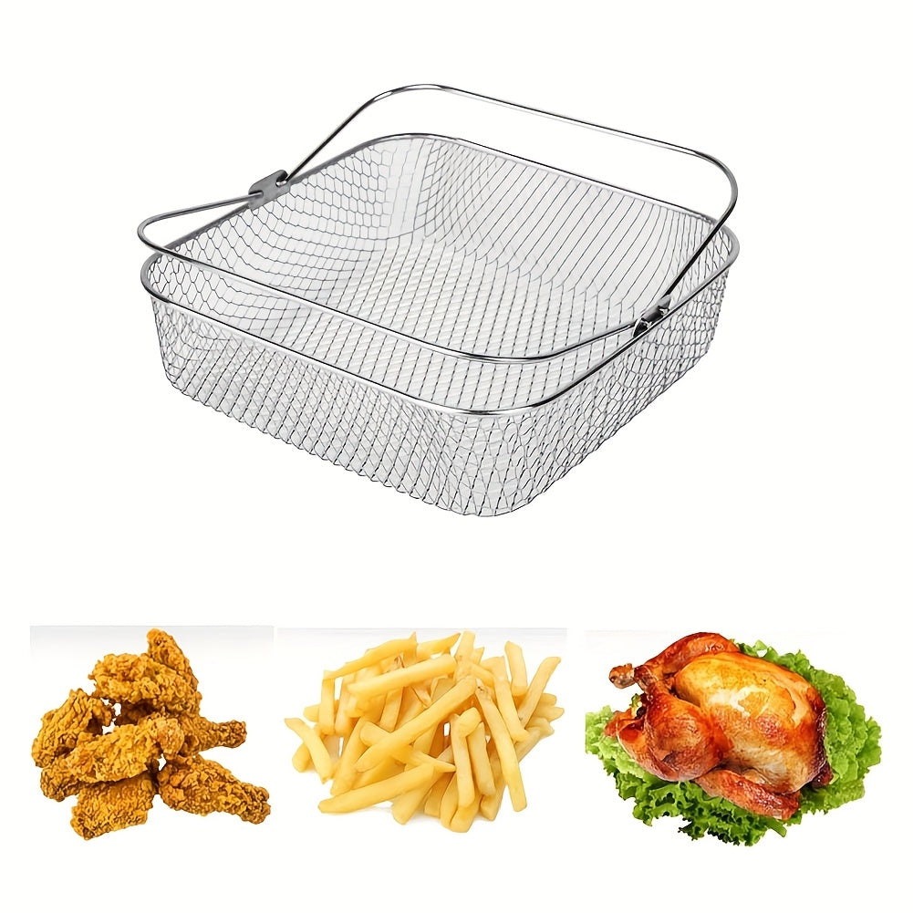 Stainless Steel Air Fryer Basket Square Mesh with Carry Handle