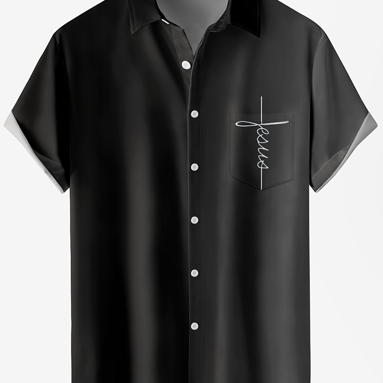 HANZUNPIN erkaklar uchun katta o'lchamdagi ko'ylak, 3D bosma, ko'krak cho'ntagi, yengil yaka, polyester, oddiy moslashuv, tugmachali yopish.