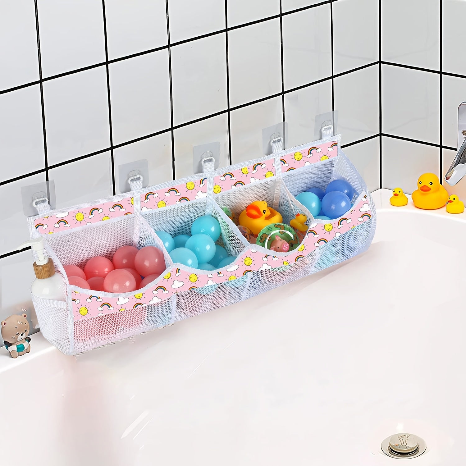 Large Capacity Mesh Bath Toy Organizer Wall Mount Storage Bag for Bathroom Kids