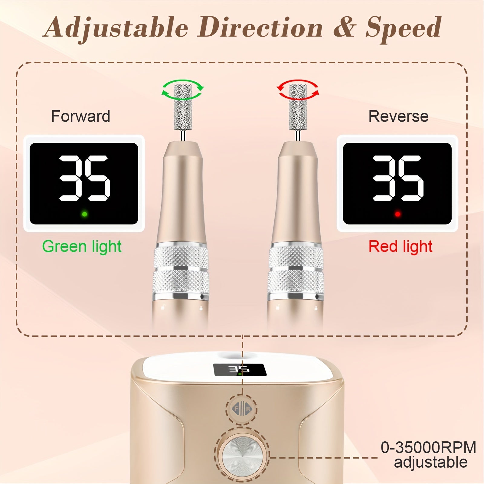 Электрическая дрель для ногтей с LED-дисплеем, 11 сверл для дизайна ногтей, педикюра и удаления ногтей