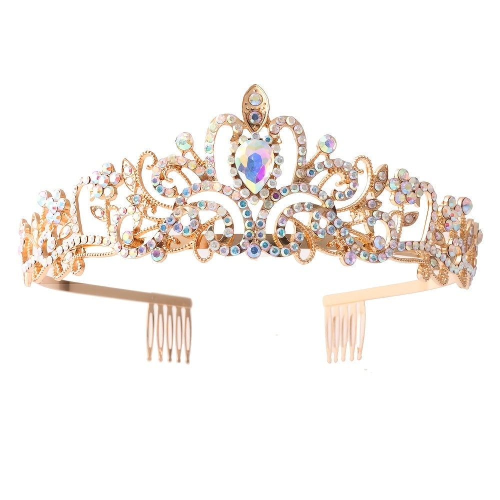 Women's Hairband Tiara with Colorful Rhinestones for Weddings and Parties