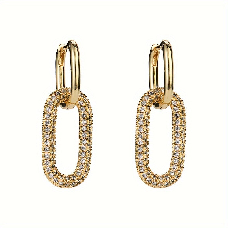 Retro Bronze Earrings with Zirconia Stones and Hong Kong-Inspired Design