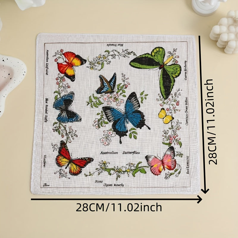 Set of 6 Cotton Handkerchiefs for Men and Women Butterfly and Bird Prints Soft and Absorbent