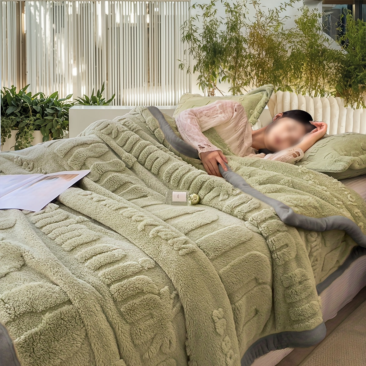 Cozy Winter Blanket Plush Fleece Throw Plain Weave Bed Camping Nap Shawl