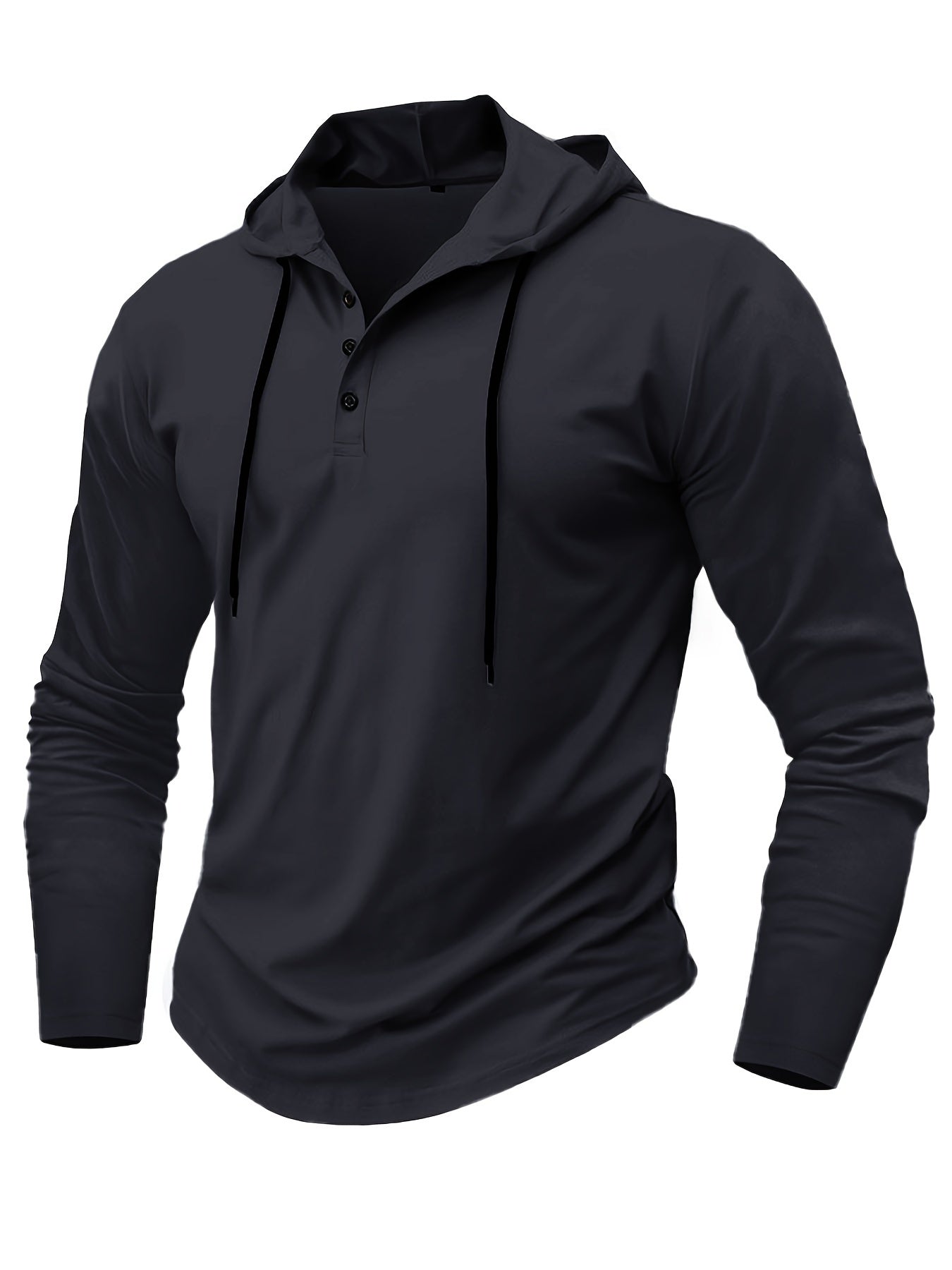 Plus Size Men's Olive Green Hooded Henley Shirt Casual Sporty Cotton Blend