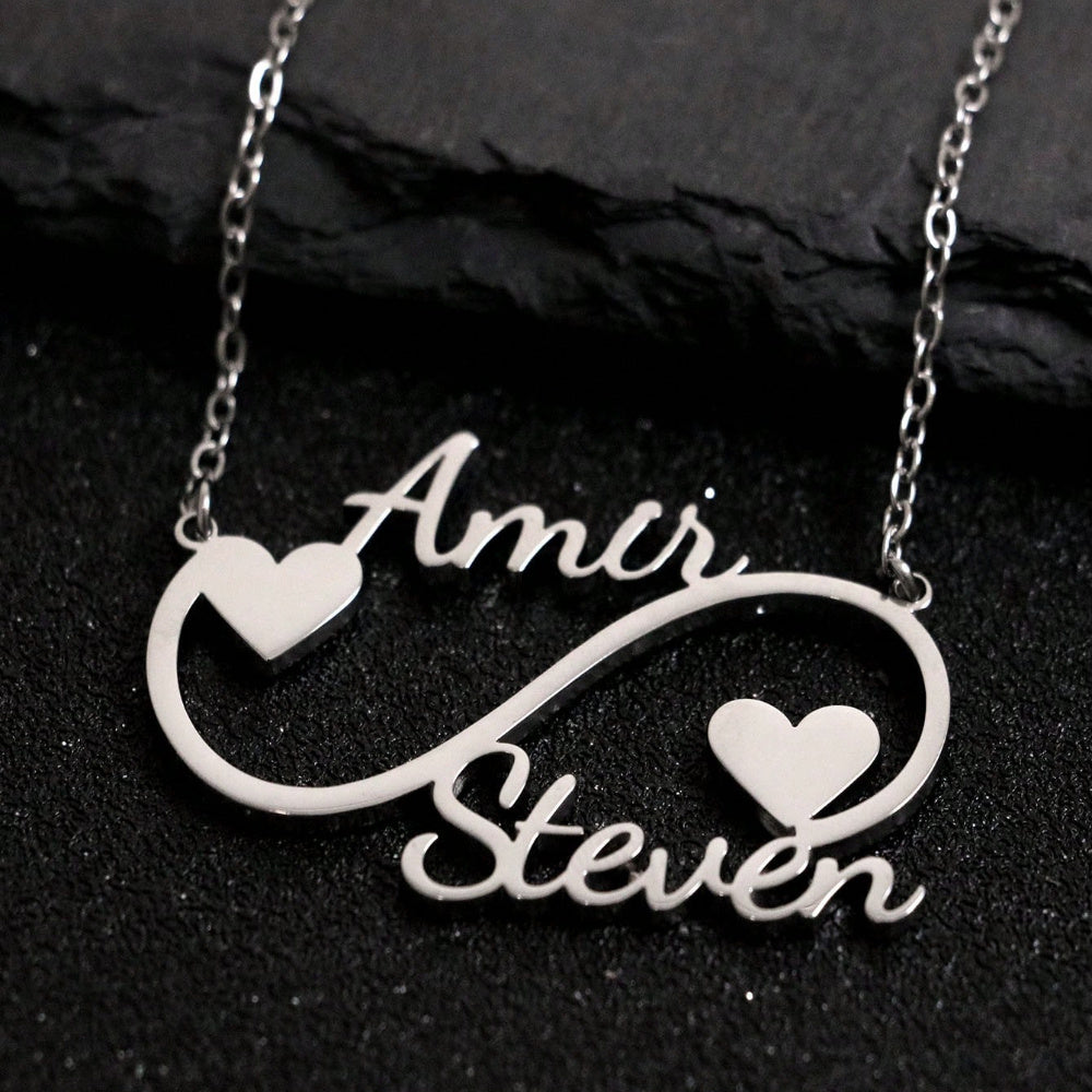 Personalized Stainless Steel Infinity Necklace with Heart Pendant for Women