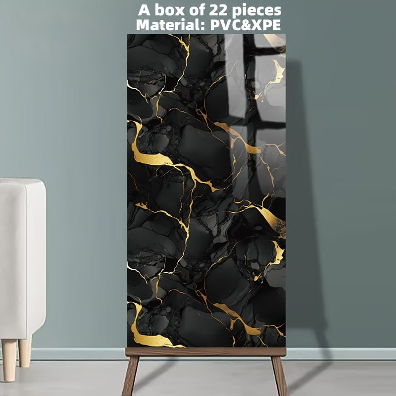 3D Marble Look Self-Adhesive PVC Wall Tiles Glossy Finish Bohemian Style for Home Decor