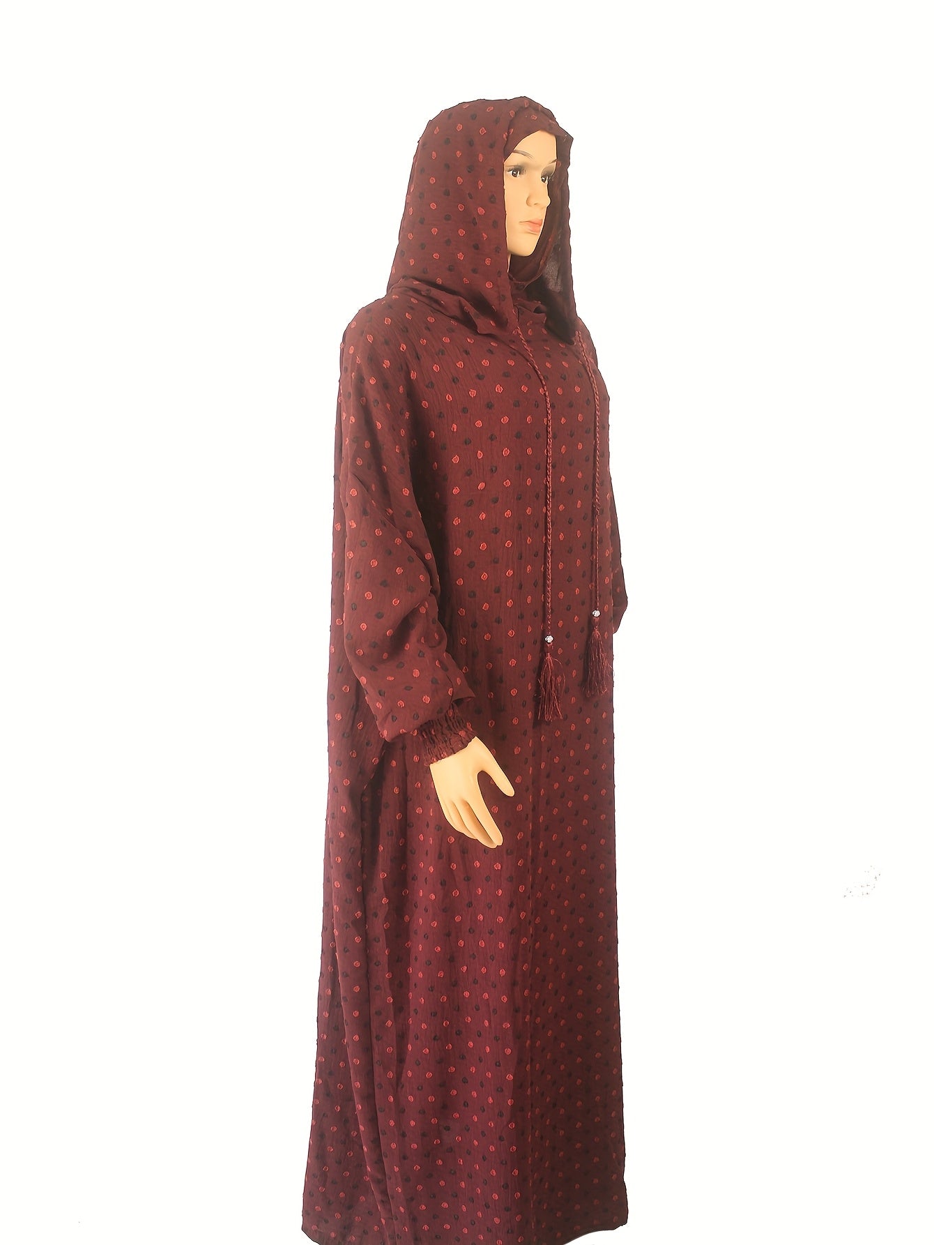 Plus Size Purple Abaya Dress With Lantern Sleeves Drawstring Waist