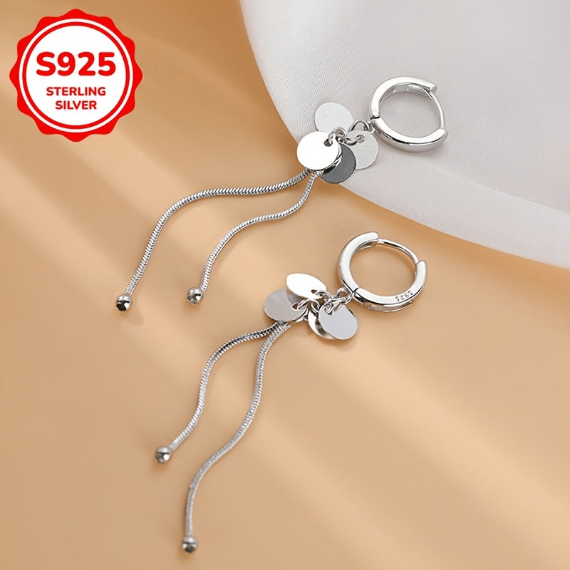 Women's Silver Earrings with Round Tassel Pendants, 925 Silver, 3g