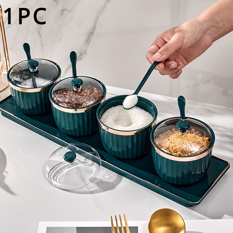 Kitchen Spice Storage Set Plastic Salt Sugar Oil Jar with Spoon and Covered Jars