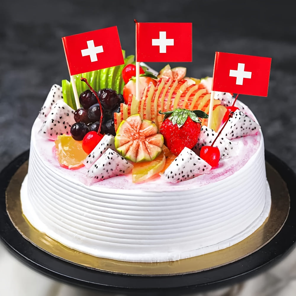 100 Swiss Flag Toothpick Flags for BBQs, Pizza, Cheese, Party Buffets