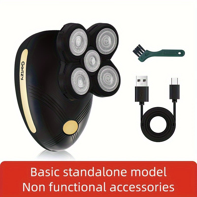 Electric Razor USB Rechargeable 5-Blade Rotary Shaver Nose Hair Trimmer Facial Cleaning Brush Stainless Steel Heads