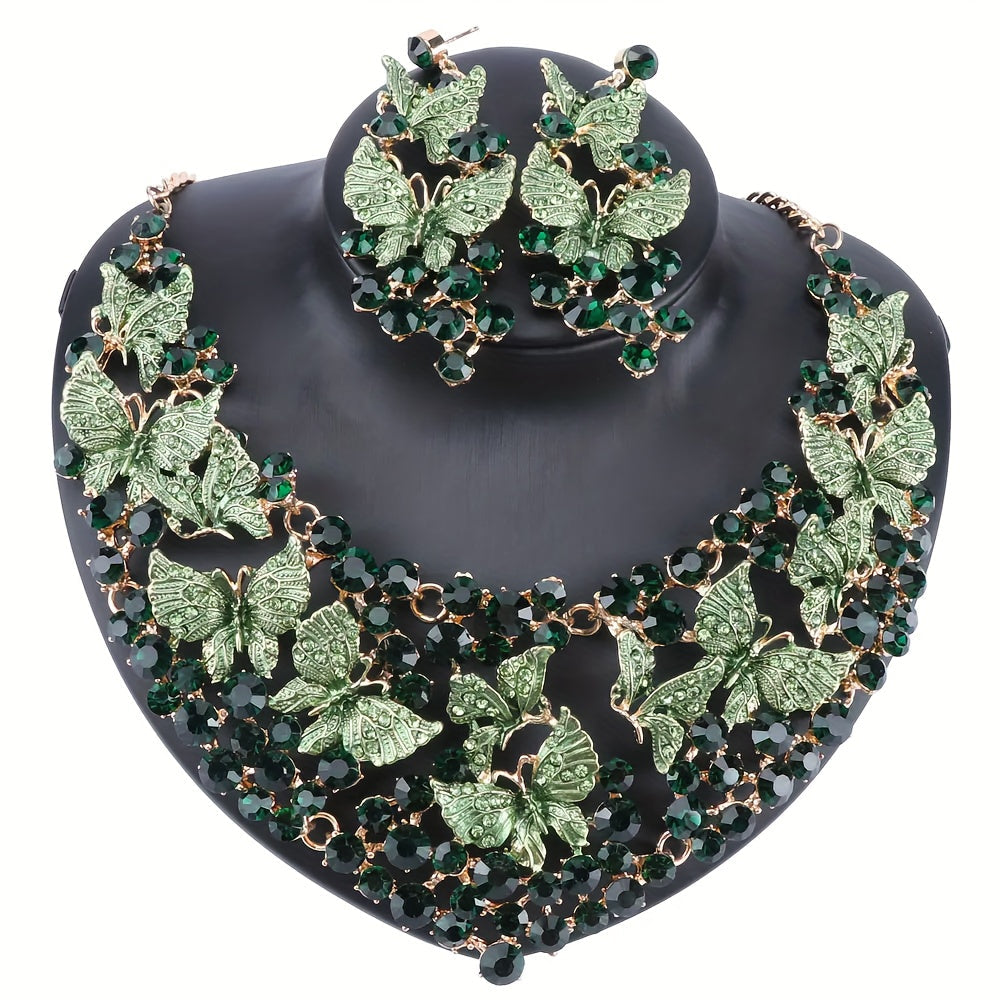 Vintage Butterfly Jewelry Set Sun'iy Rhinestone taqinchoq va sirg'alar to'ylar va partiyalar uchun