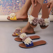 Женские цветочные шлепанцы на плоской подошве с открытым носком, повседневные бежевые и коричневые