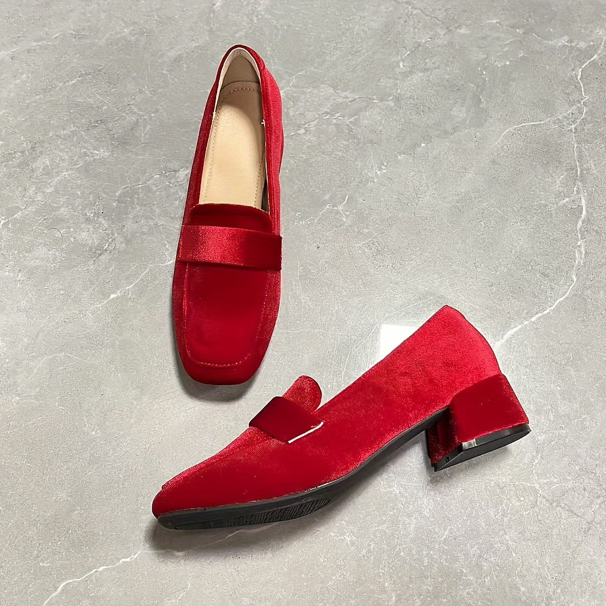 Women's Chunky Heel Pumps Pointed Toe Slip-On Shoes for Evening Casual Wear