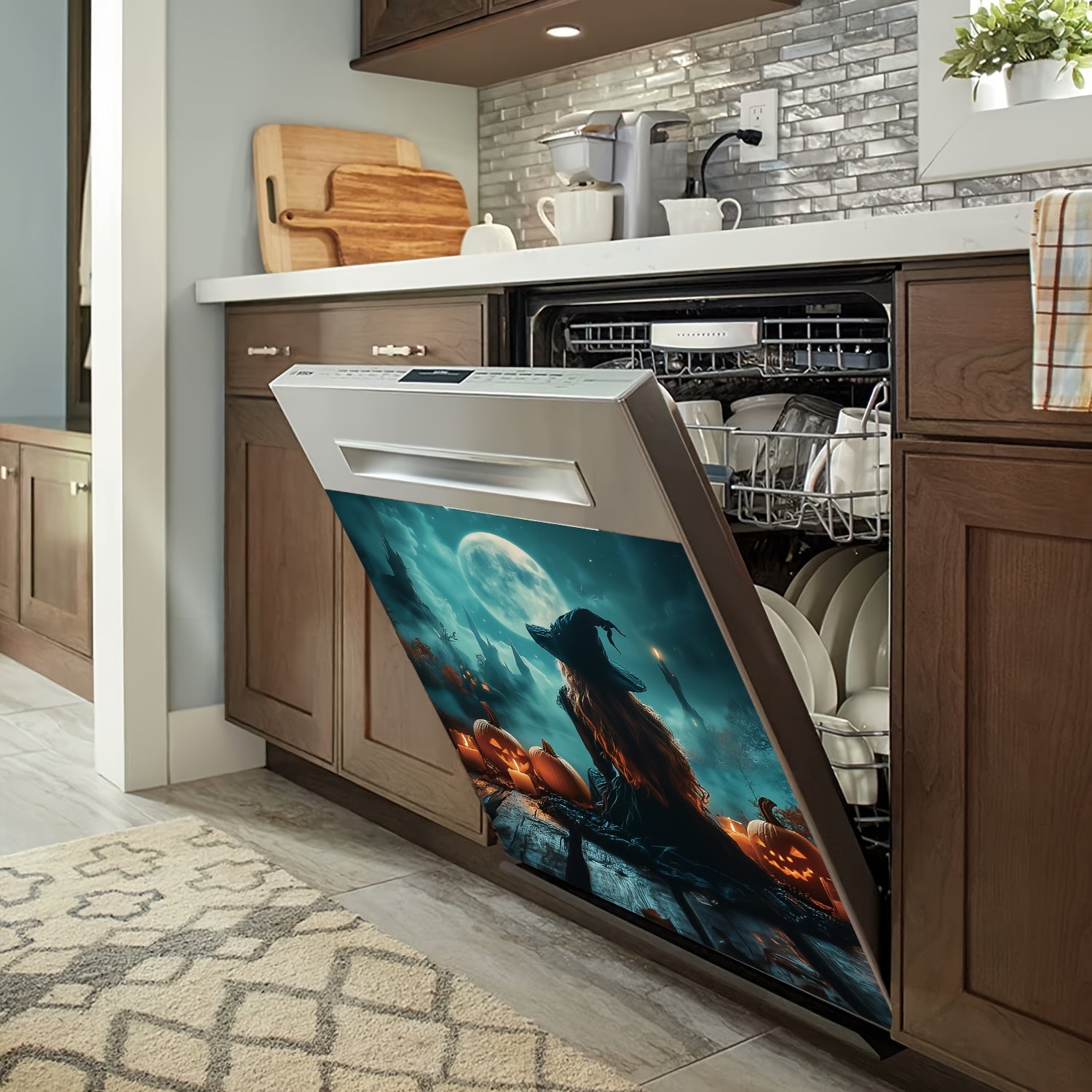 Black Night Full Moon Pumpkin Head Magnetic Sticker Decorative Kit Waterproof Reusable 58.5cm x 65cm