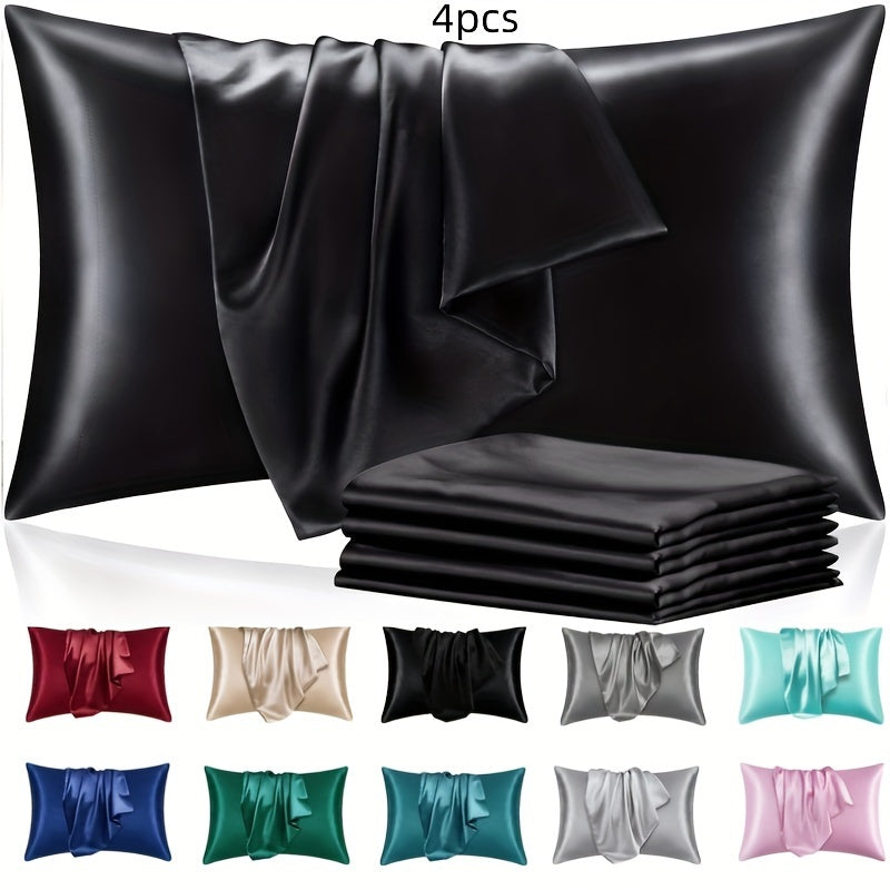 Set of Four Faux Silk Cushion Covers with Zipper