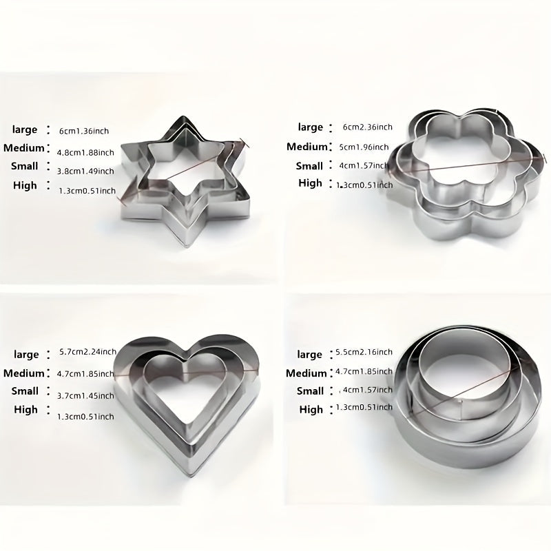 Set of 12 Stainless Steel Cookie Cutters for Baking and Cake Decorating
