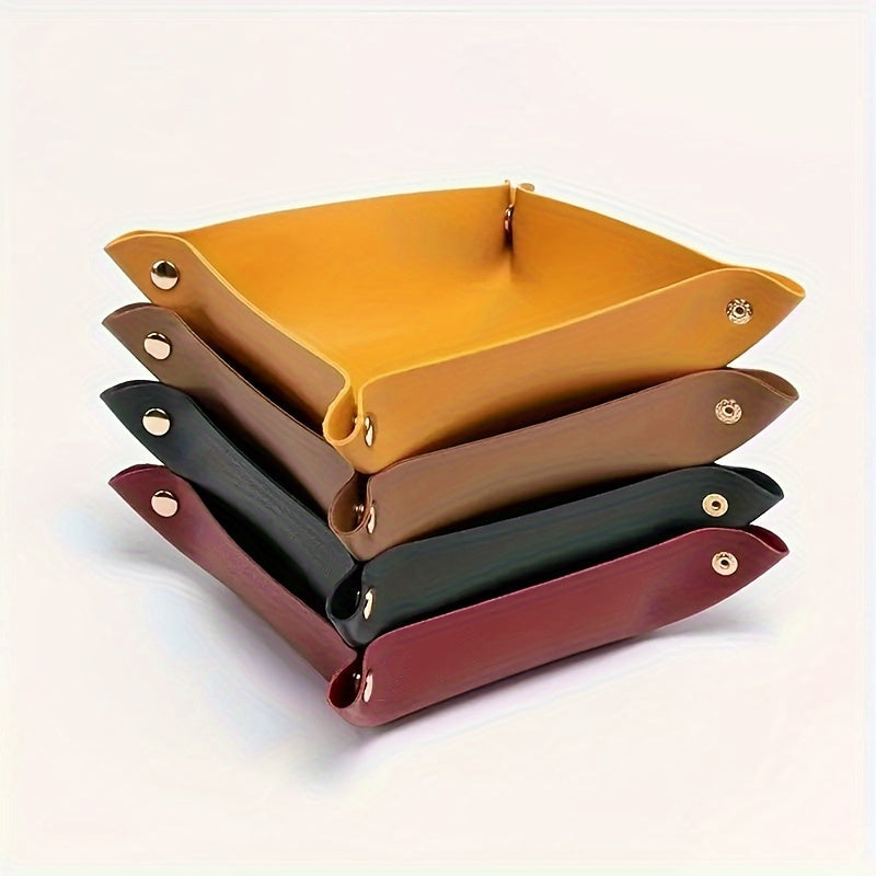 European Leather Desk Organizer for Keys Jewelry and Cosmetics Elegant Home Storage Tray
