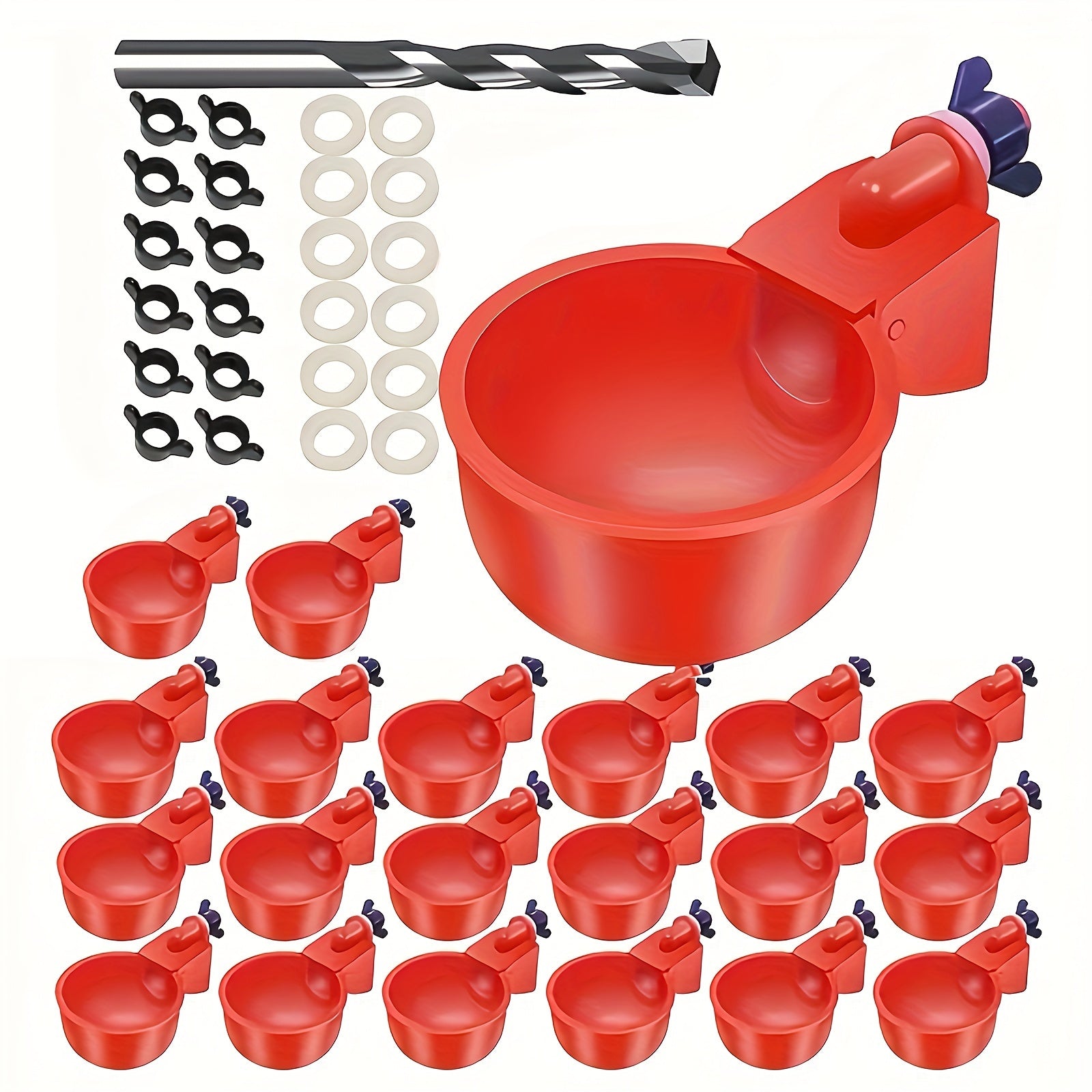 20-Piece Poultry Feeder and Drinker Set Plastic Self-Regulating for Chickens Ducks