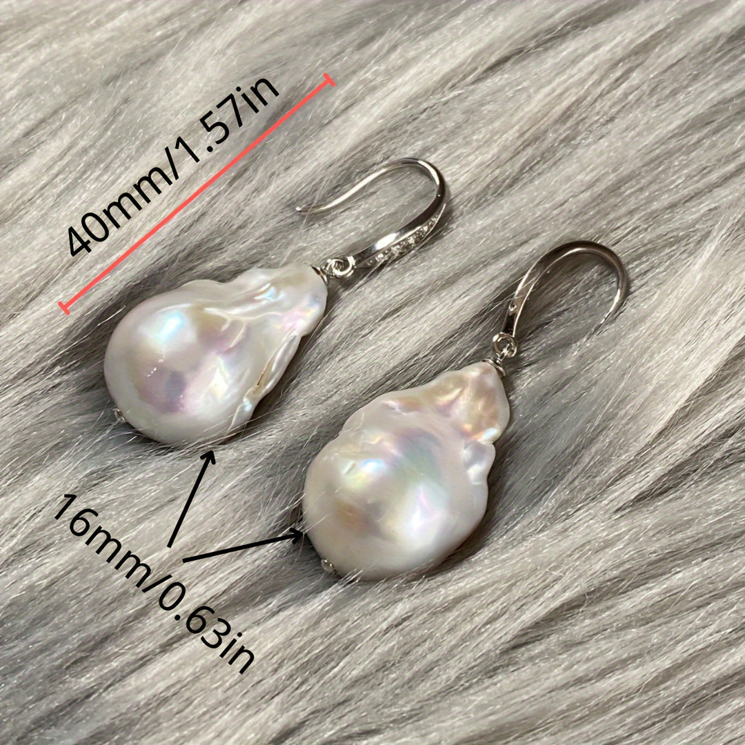 Sterling Silver Pearl Drop Earrings Baroque Style for Special Occasions