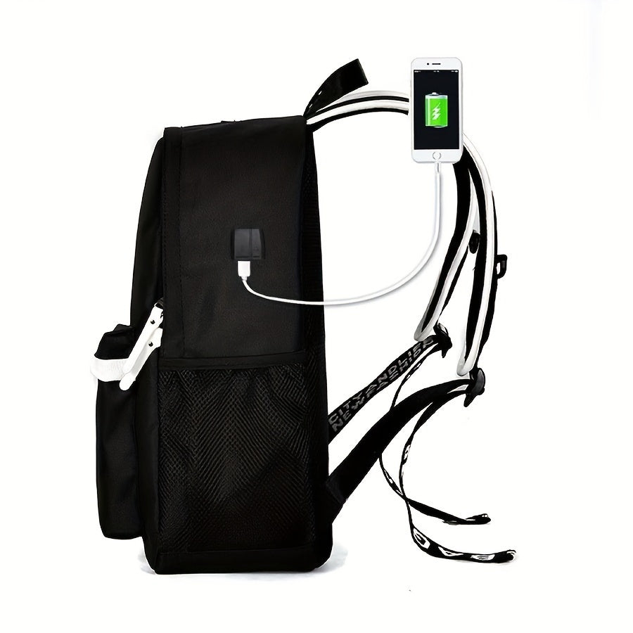 USB zaryadlash portiga ega, qorong'ida porlaydigan zamonaviy erkaklar ruksagi, kundalik ish yoki maktabda foydalanish uchun mukammal.