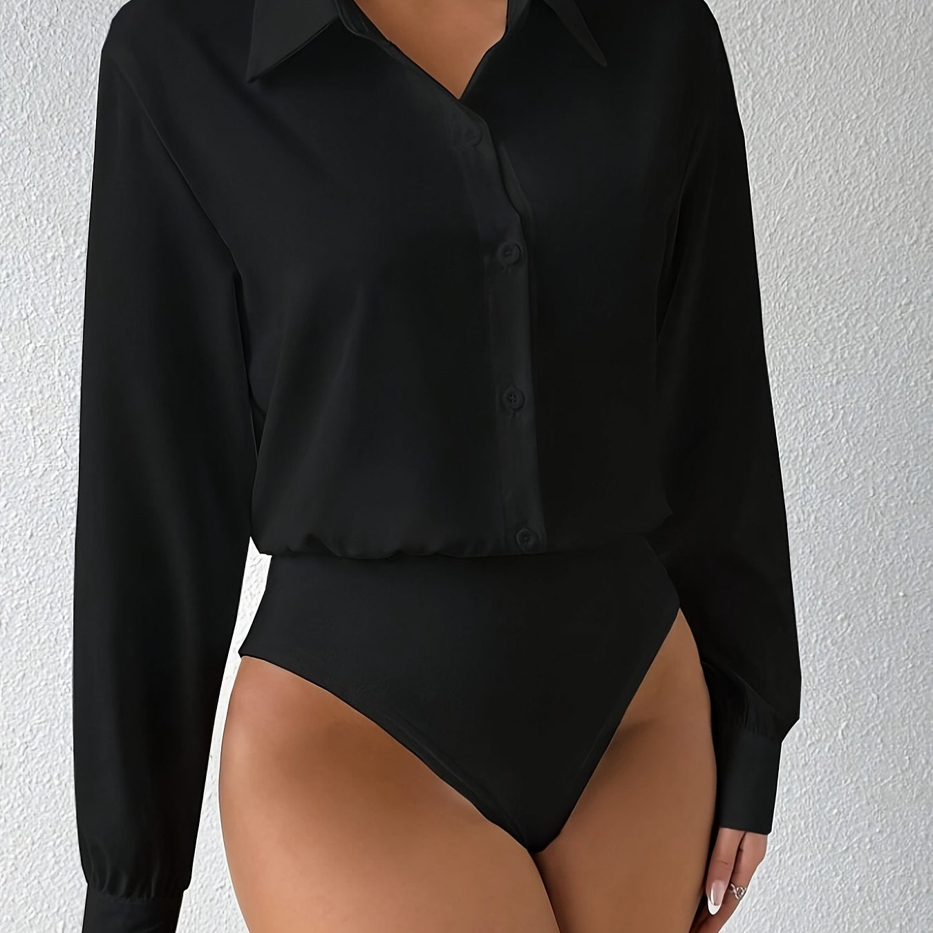 Women's Solid Color Long Sleeve Bodysuit Polyester Elastane Button Collar All Season