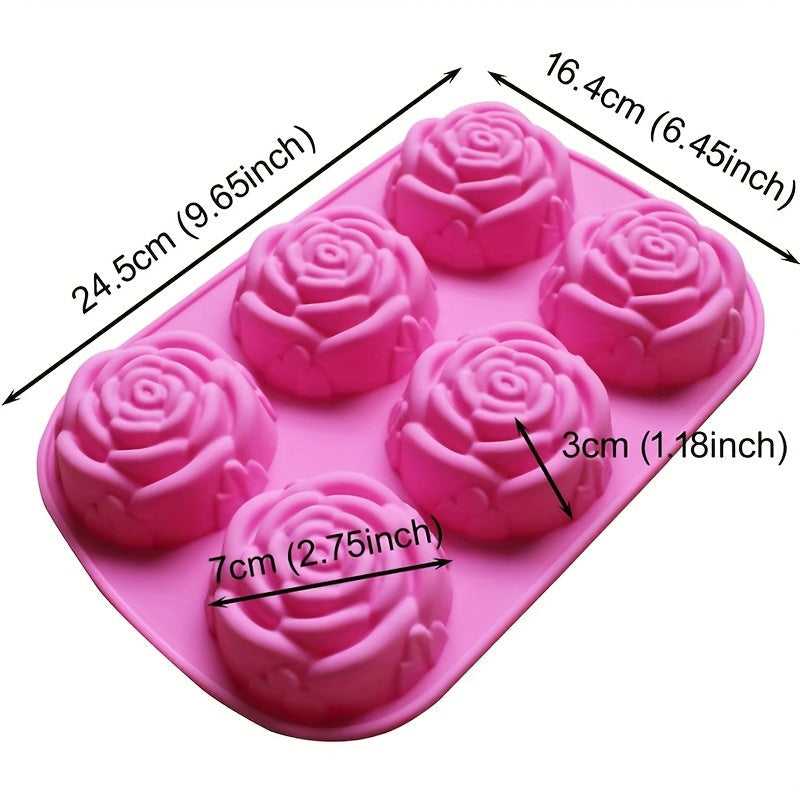 Pink Silicone Rose Cake Mold 6 Cavities Heat Resistant Baking Tool