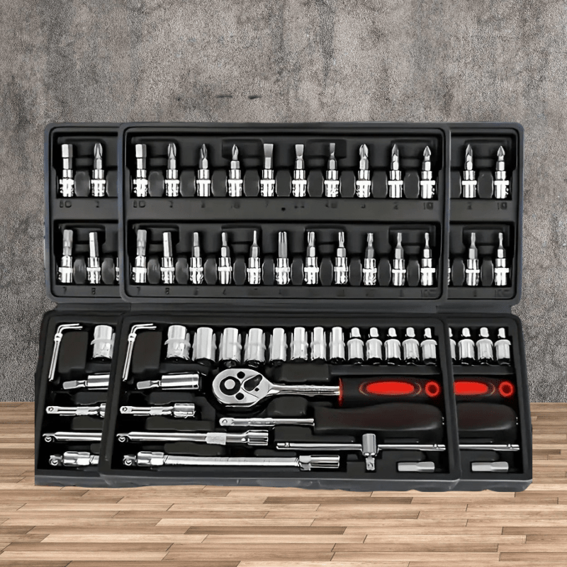 46-Piece Auto Repair Tool Set with Carbon Steel Wrenches and Sockets in Metal Toolbox