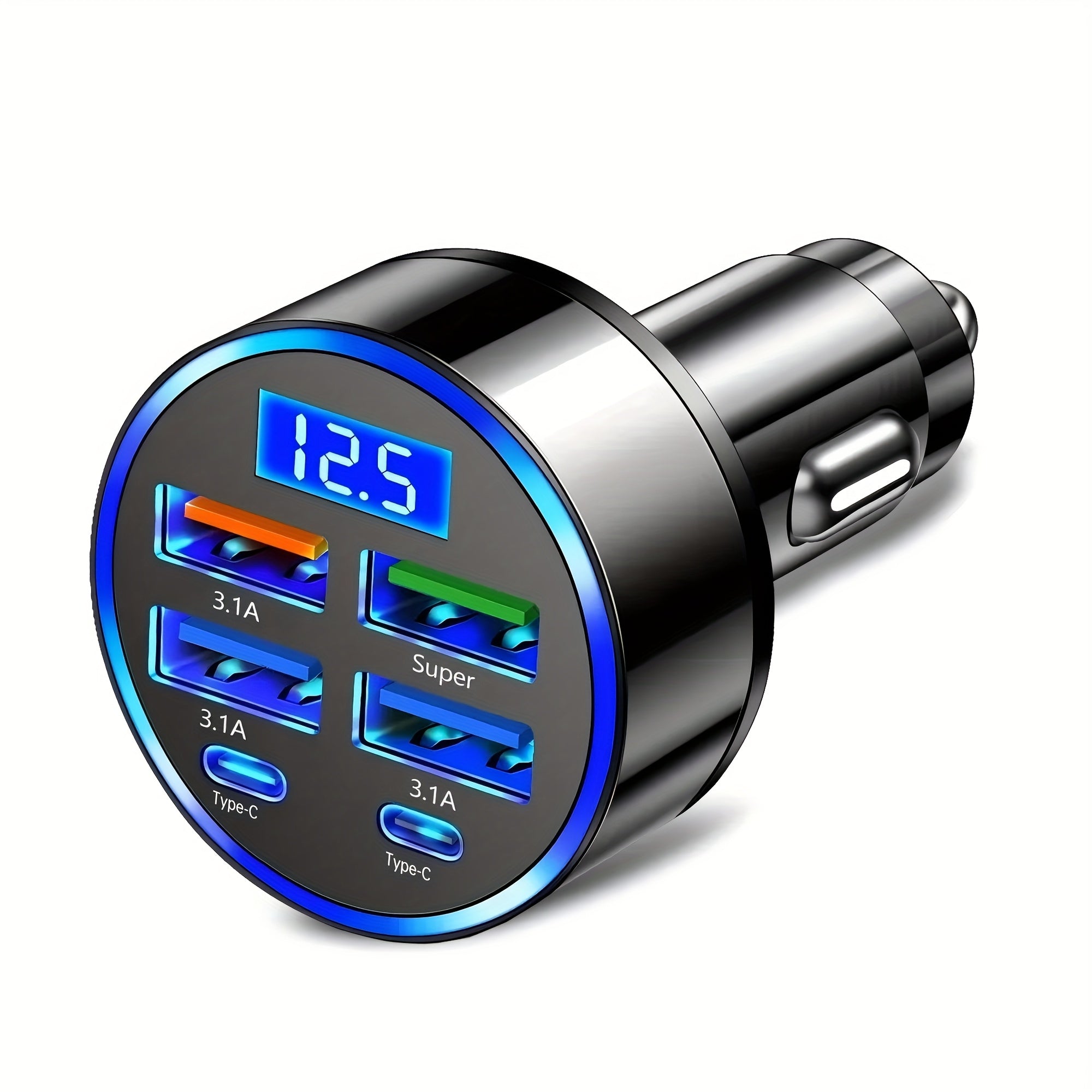 Digital Display Car Charger Dual PD Fast Charging 6-in-1 Multi-Function