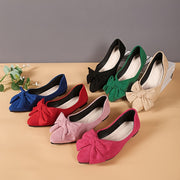 Women's Mary Jane Flats with Bow Detail - Pointed Toe Slip-On Comfortable Shoes