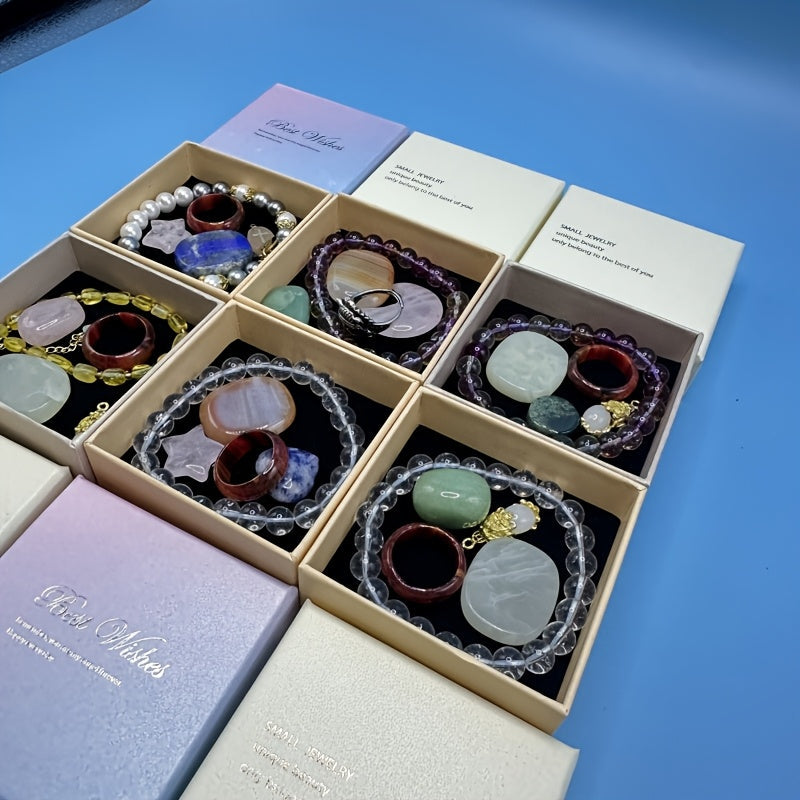 Women’s Crystal Jewelry Set with Bracelet Ring Necklace Gift Box Versatile Holiday Accessory