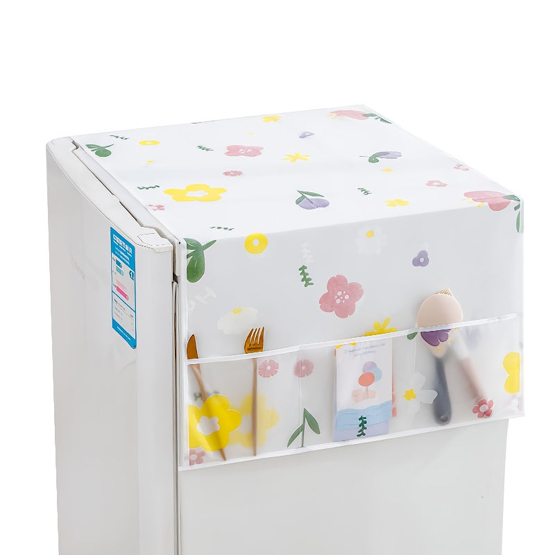 Funda de polvo floral para nevera con bolsillos de almacenamiento para neveras de una y doble puerta, bolsa organizadora de plástico para utensilios, decoración de cocina