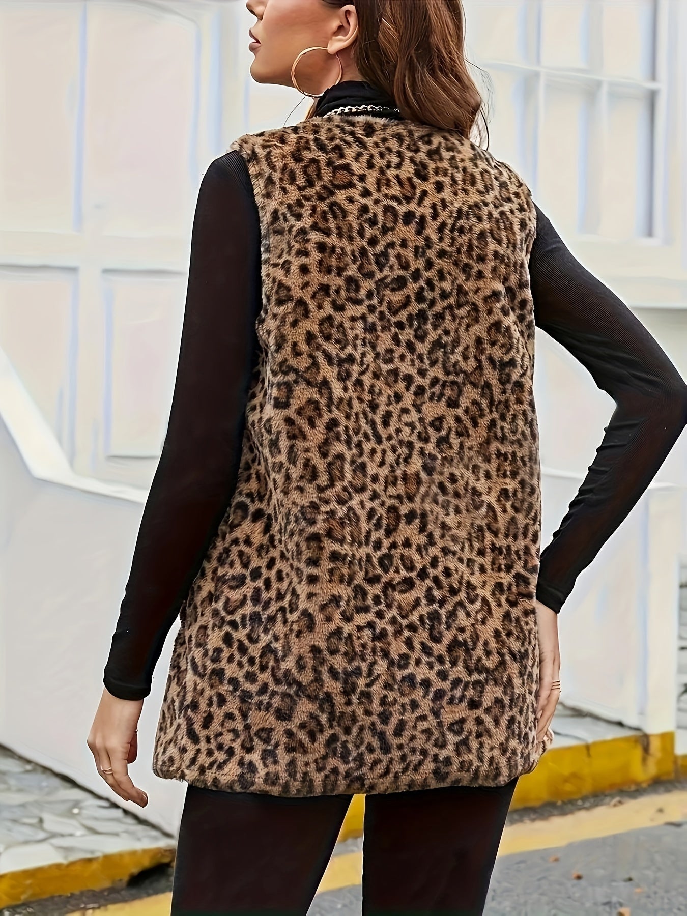Жилет из миди-ткани с леопардовым принтом из полиэстера для женщин, размер Large