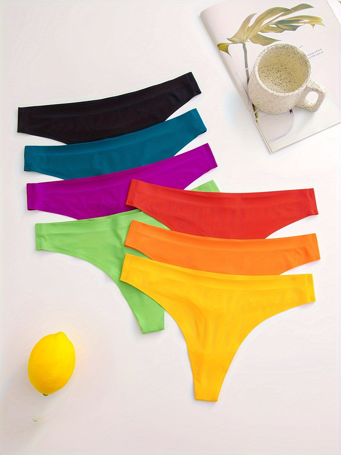 Women's Seamless Thong Panties 7 Pack Breathable Nylon Blend Low Waist Solid Color