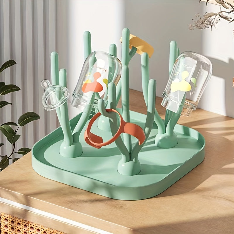 Green Portable Drying Rack with Removable Stand and Bottle Holder