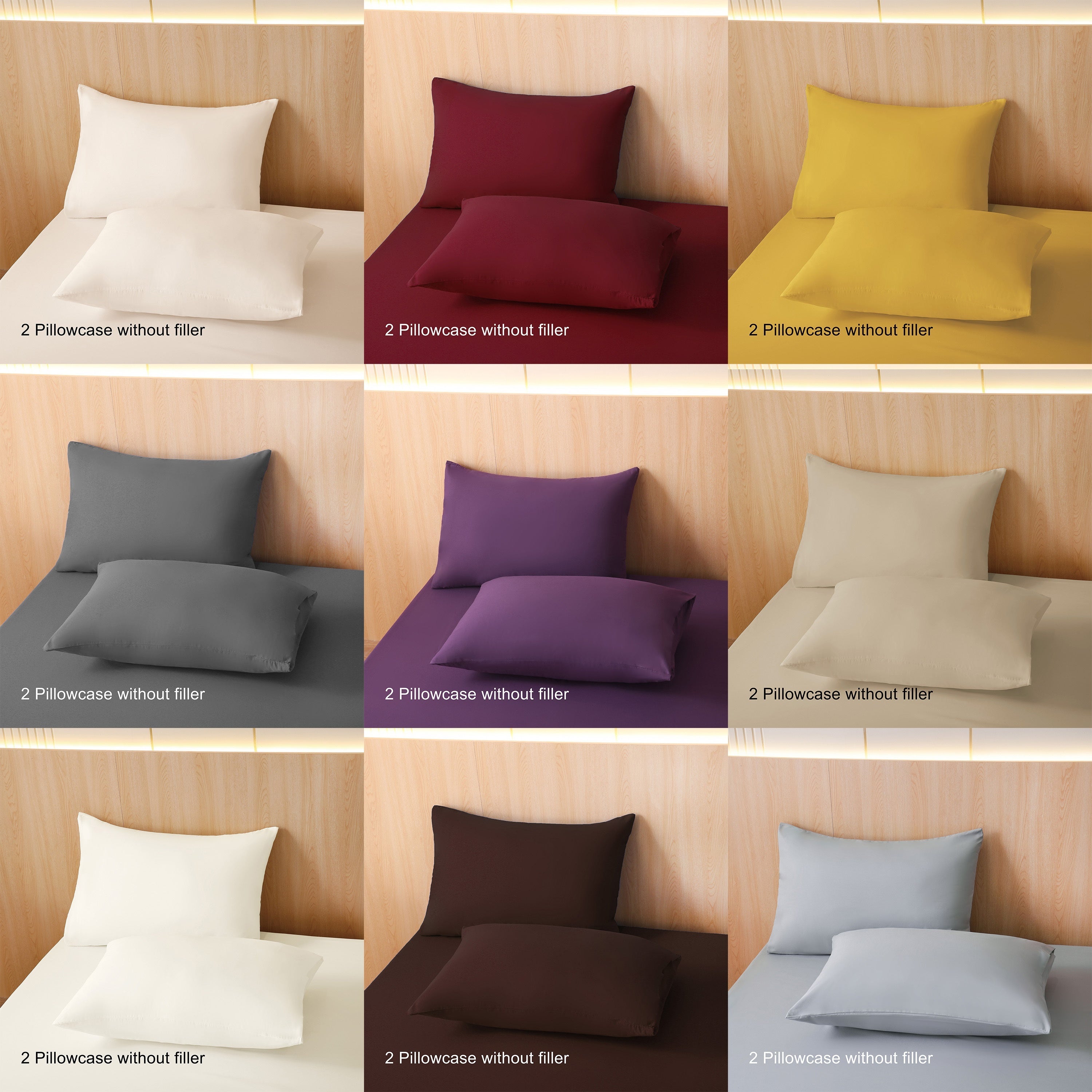 Set of 2 Solid Color Polyester Pillowcases Skin-Friendly Comfortable for All Seasons