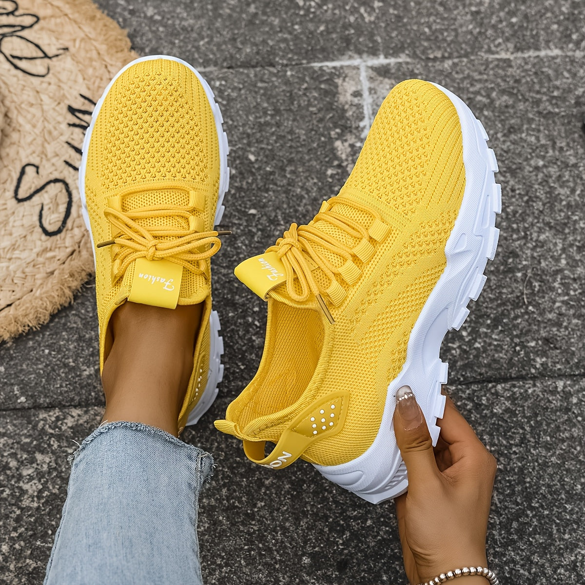 Women’s Light Blue and White Knit Sneakers - Breathable Mesh, Cushioned EVA, Slip-On Low-Top