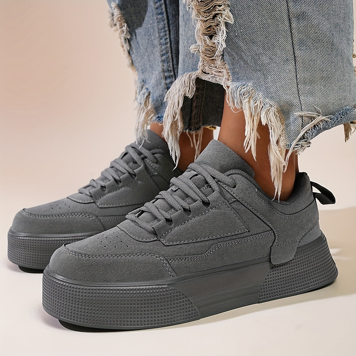 Women's Solid Color Lace-Up Sneakers Casual Skate Shoes Low Top