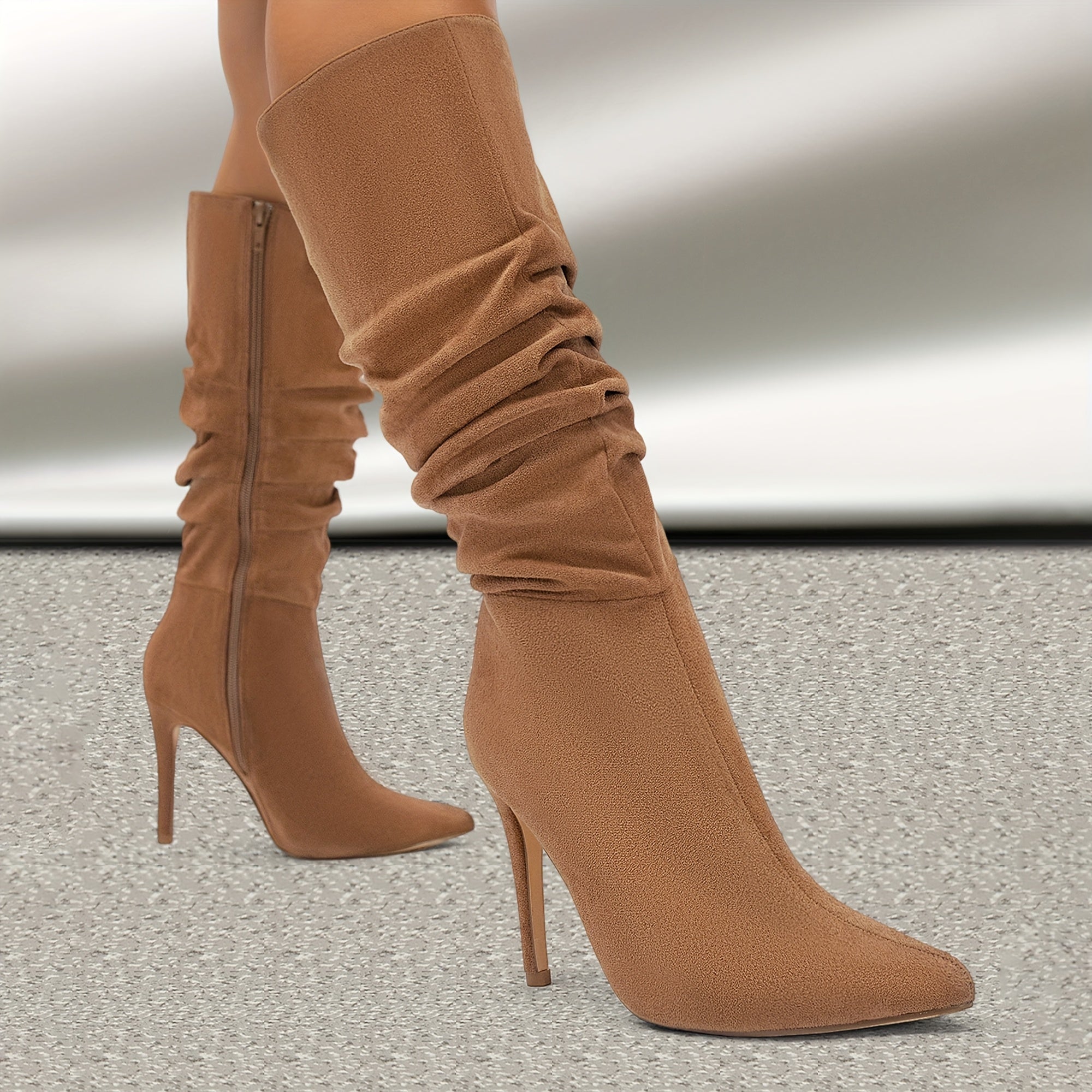 Women’s Western Style Cover Mid-Calf Boots with Pointed Toe for Fall Winter