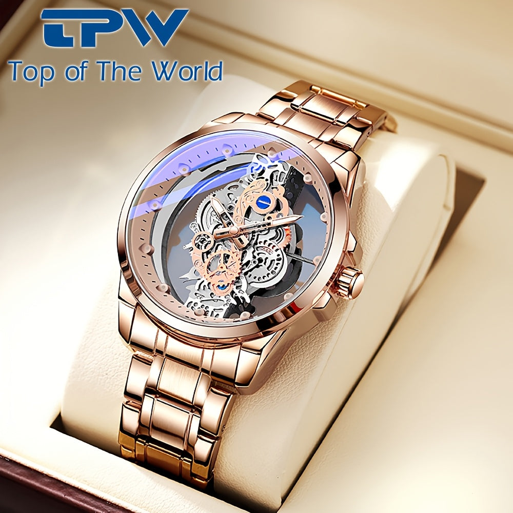 Men's Quartz Watch with Steel Strap Luminous Round Dial Slim Design