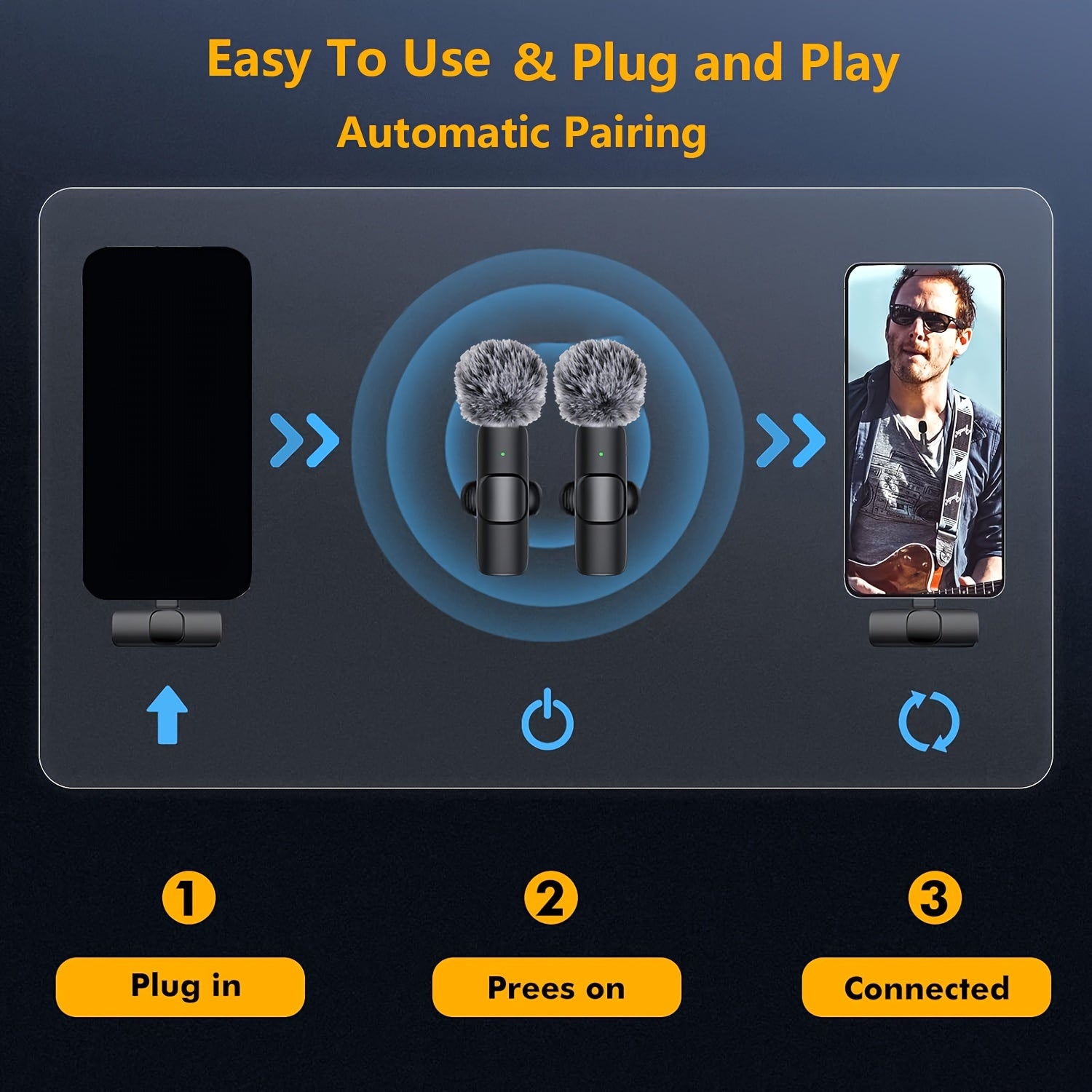 Wireless Lavalier Microphone Omnidirectional USB-C 1-Touch Recording for Streaming