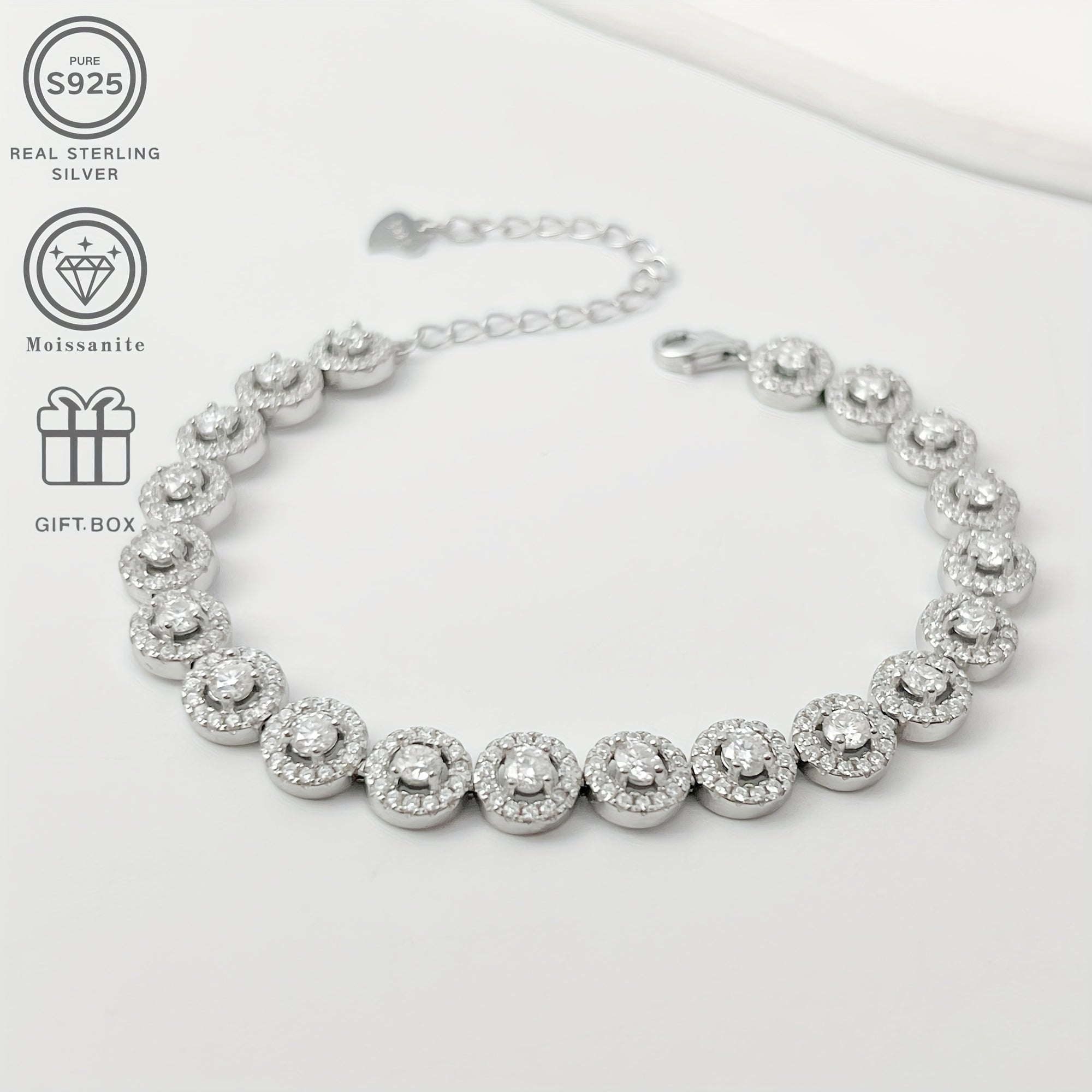 Luxury 0.1 Carat Moissanite Tennis Bracelet in Sterling Silver for Weddings and Gifts