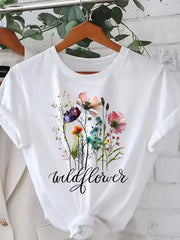 Women Floral Printed Short Sleeve T-Shirt Casual Summer Top