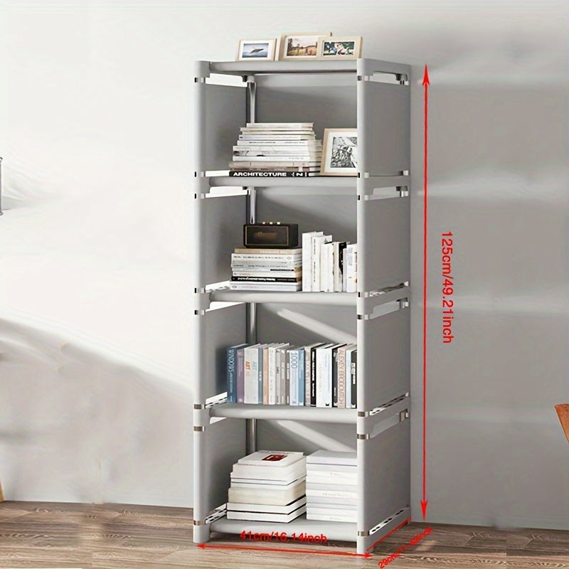 4-Storey Metal Bookshelf with Stackable and Detachable Storage Rack for Home Use in Bedroom Kitchen Living Room