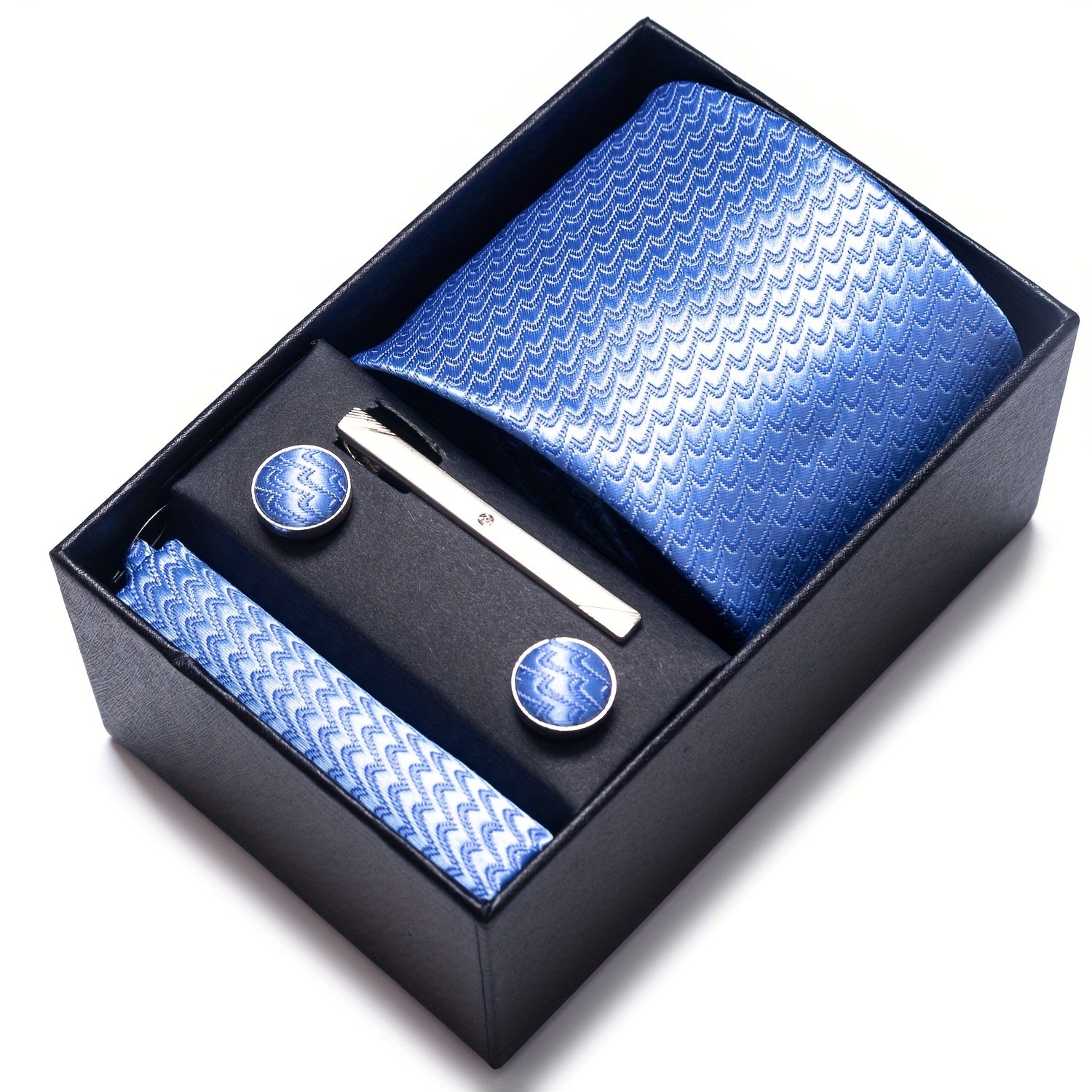 Men's Accessories Set Tie Pocket Square Cufflinks Necktie Gift Box for Celebration